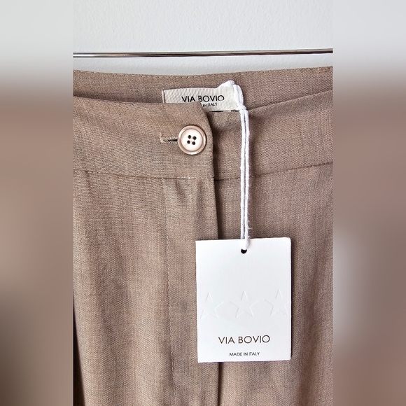 Via Bovio Italy Wide Leg Pants Trusers Side  Pockets Grey Brown Viscose size M - Picture 5 of 9